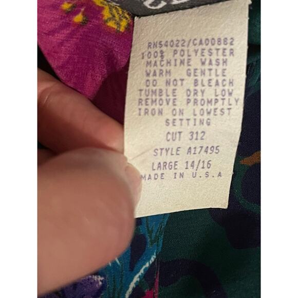 Susan Graver Border Bouquet Green Print Dress Lg 14/16 - Picture 8 of 8